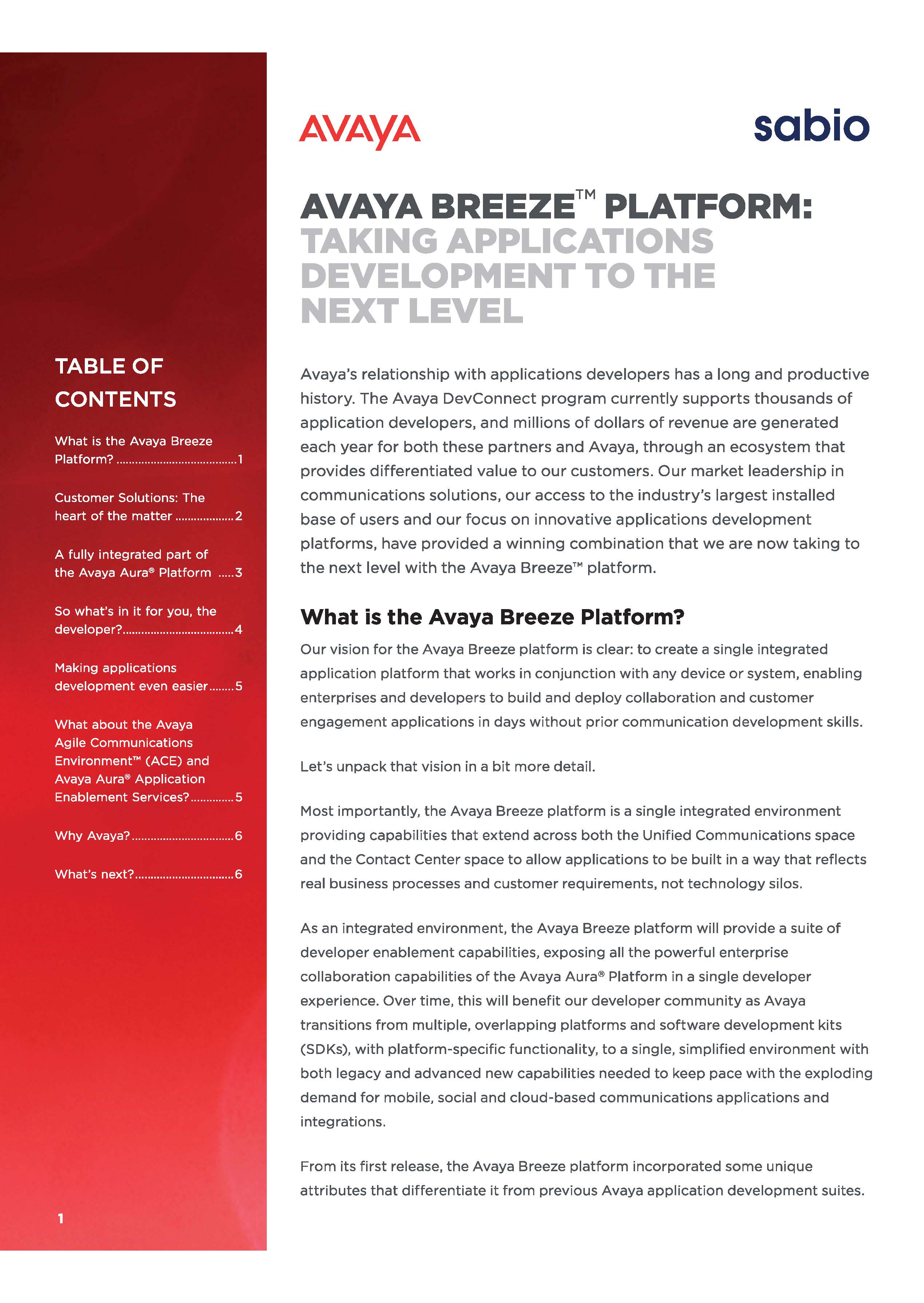 Avaya Breeze™ Platform: Taking Applications Development to the Next Level