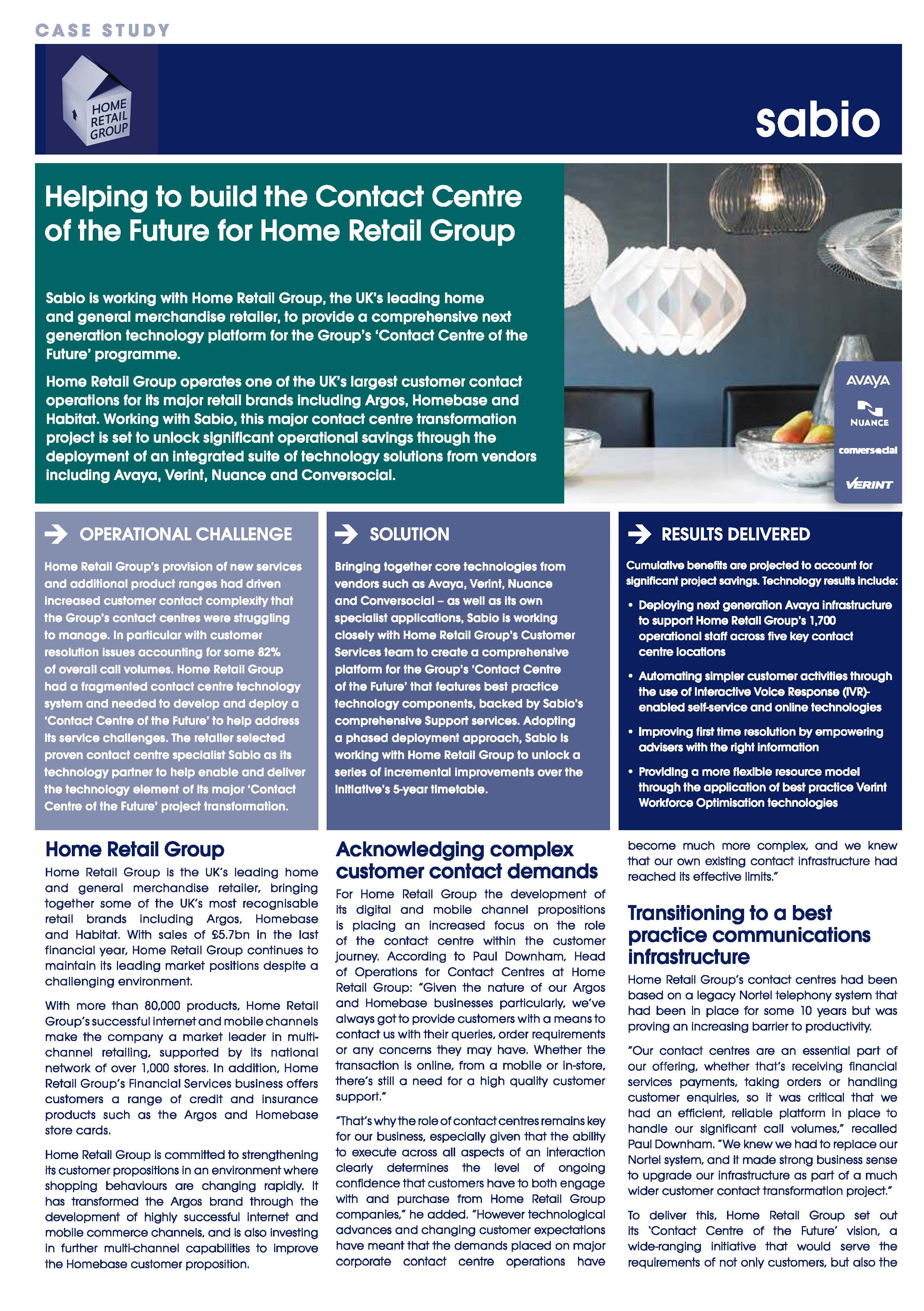 Helping to build the Contact Centre of the Future for Home Retail Group